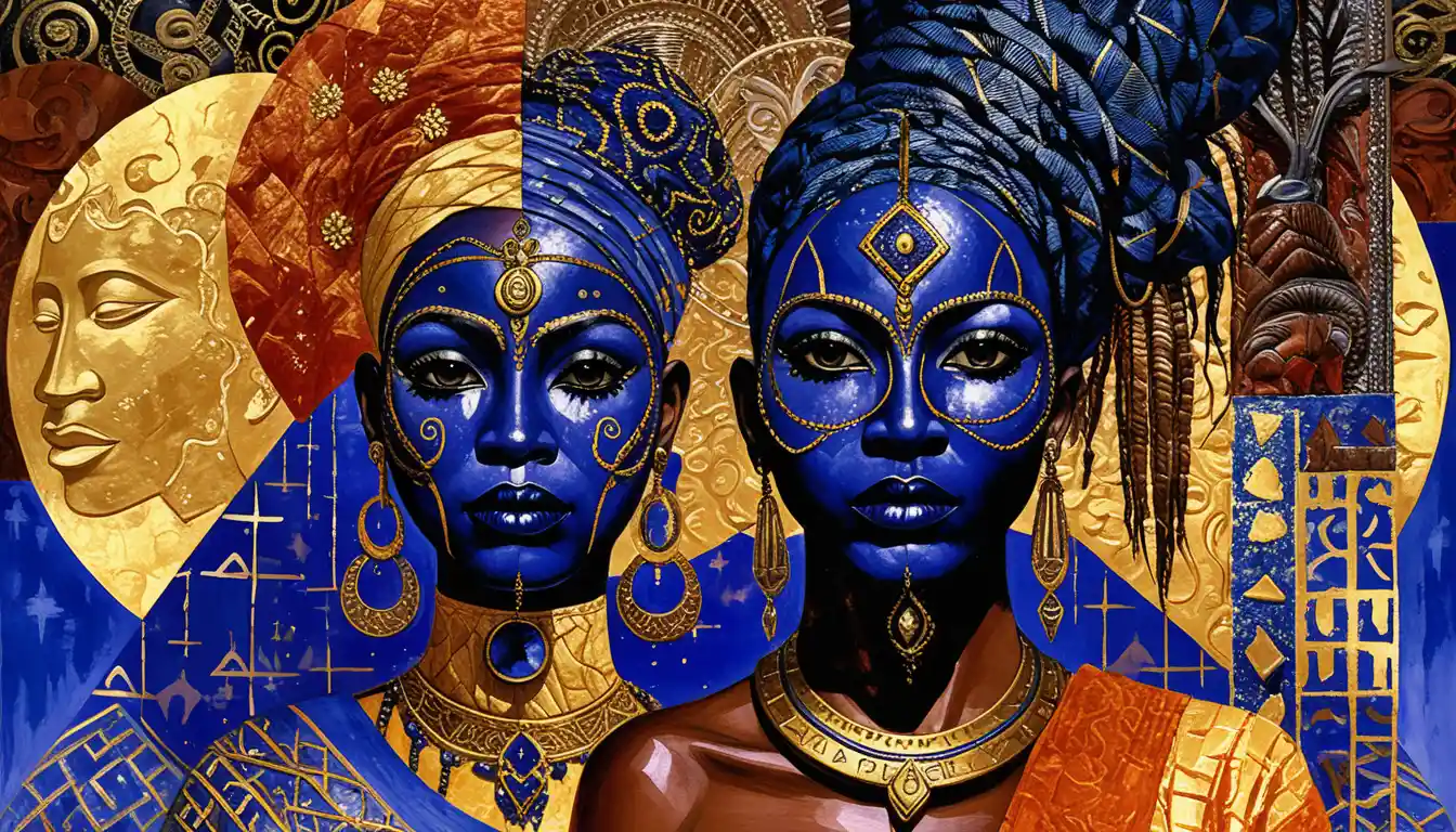Surreal portrait of abstract Black figures in mystical space