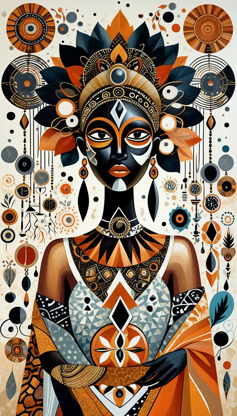 Surrealist portrait honoring Black identity with abstract spiritual forms