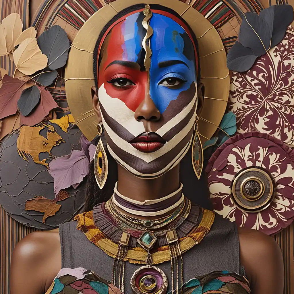 Surreal figurative portrait with afrocentric spiritual symbolism