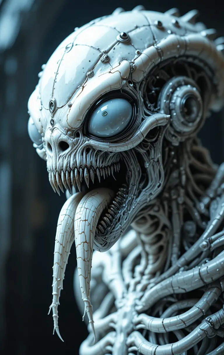 Monstre alien cybernétique aux os chromés et langues de serpent