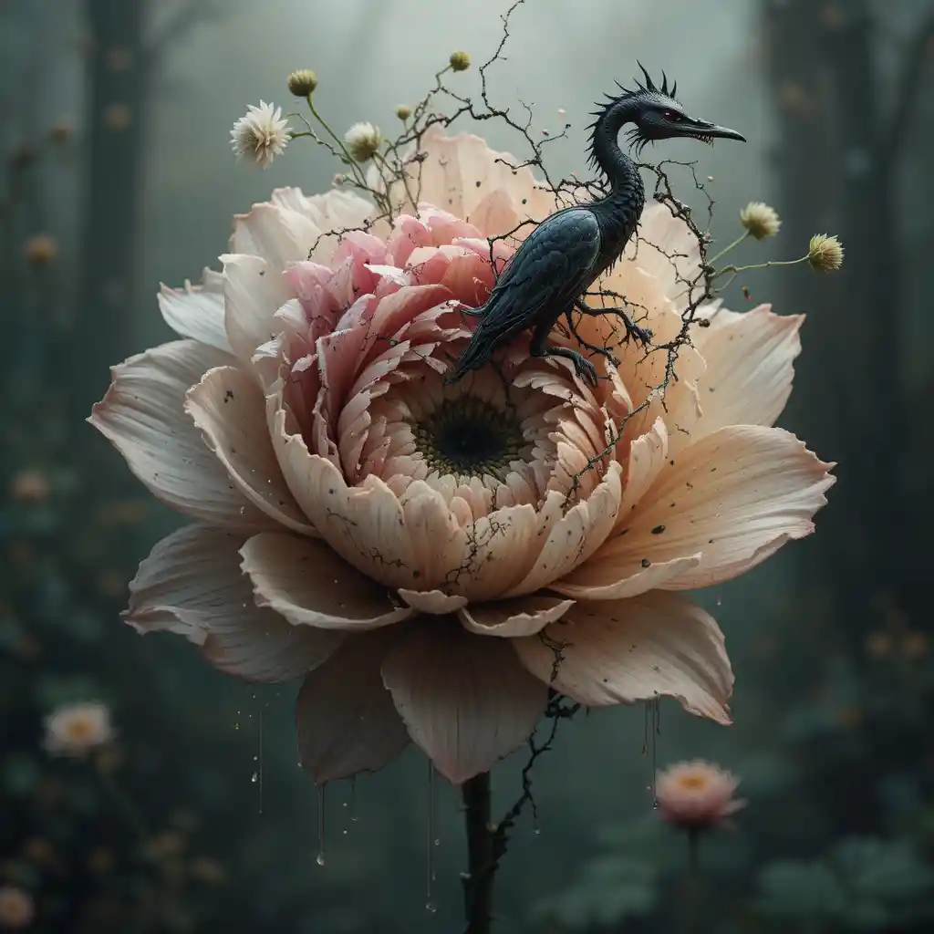 Einzelne Blume, die den Kreislauf von Trauer und Erneuerung symbolisiert