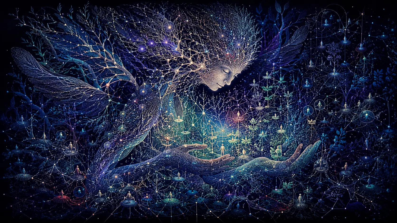 Surreal Living Network Creature Formed From Luminous Data Points