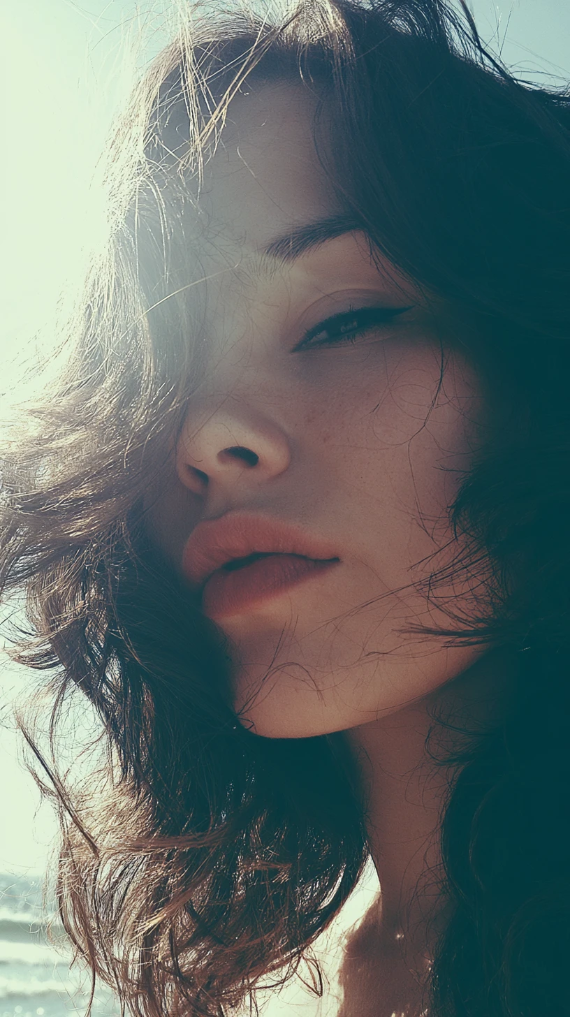 Retrato melancólico e surreal em close-up em tons oceânicos