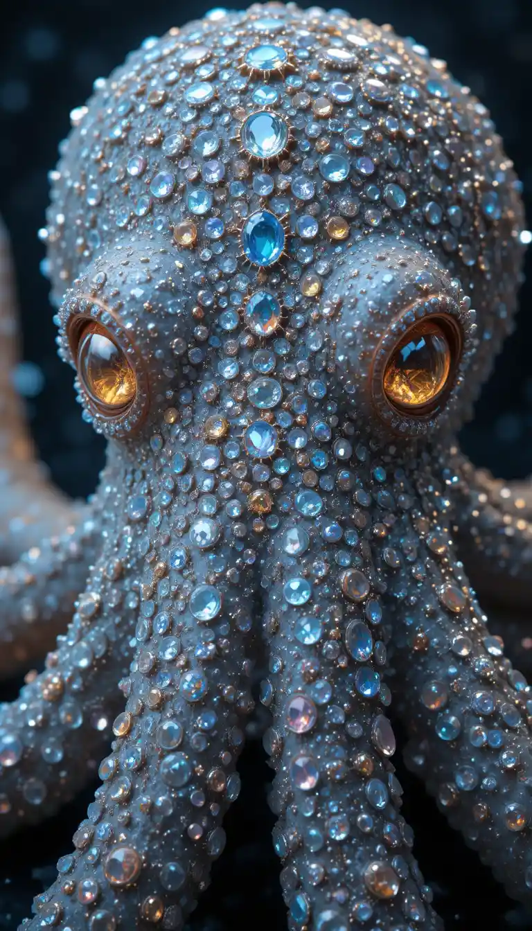 Majestätisches, juwelenbesetztes Oktopus-Gesicht im dramatischen Nahporträt