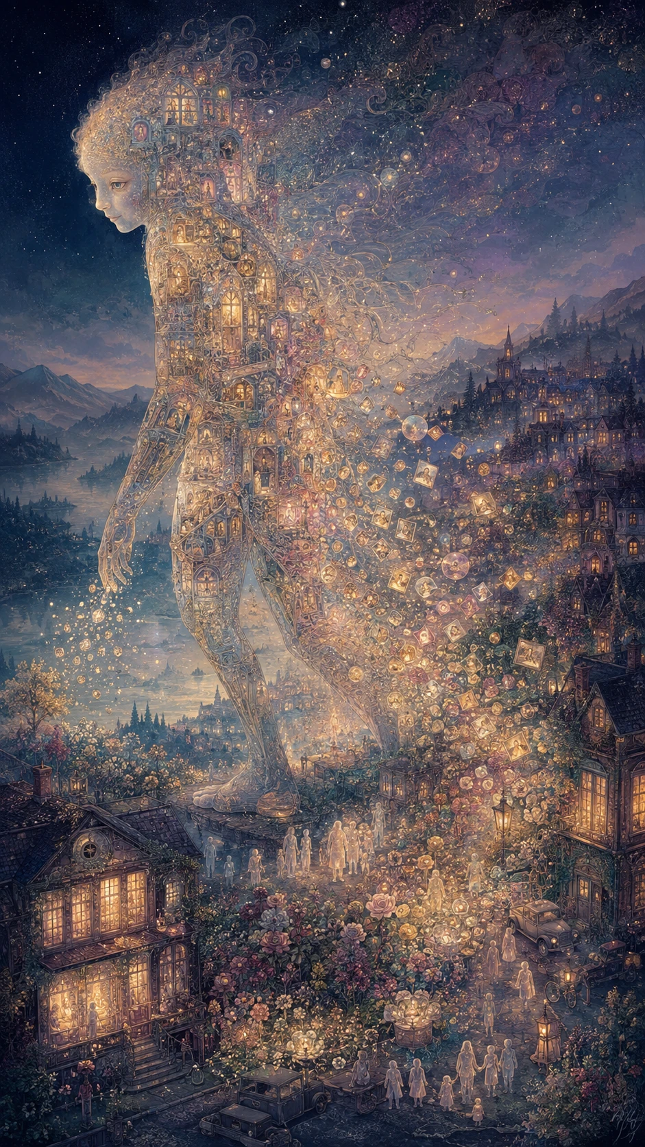 Gentle fantasy creature walking through a glowing mist