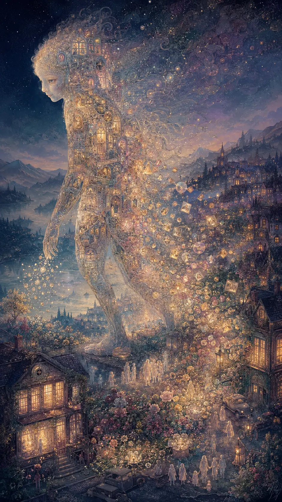 Gentle fantasy creature walking through a glowing mist