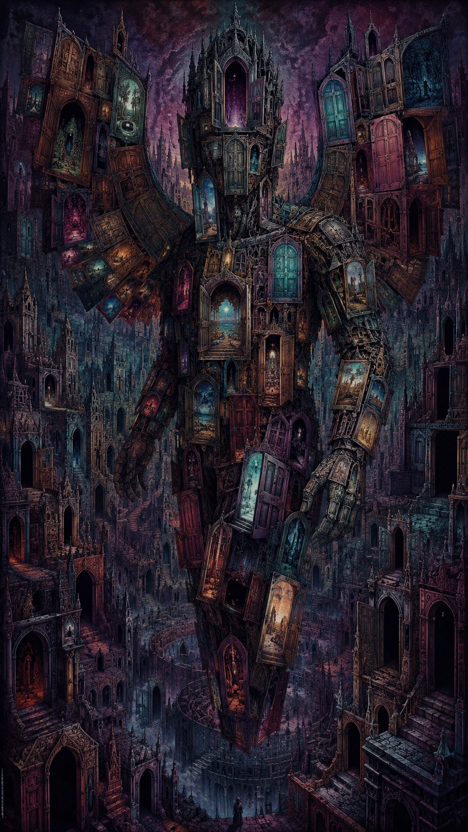 Mysterious Door Creature In An Endless Gothic Labyrinth