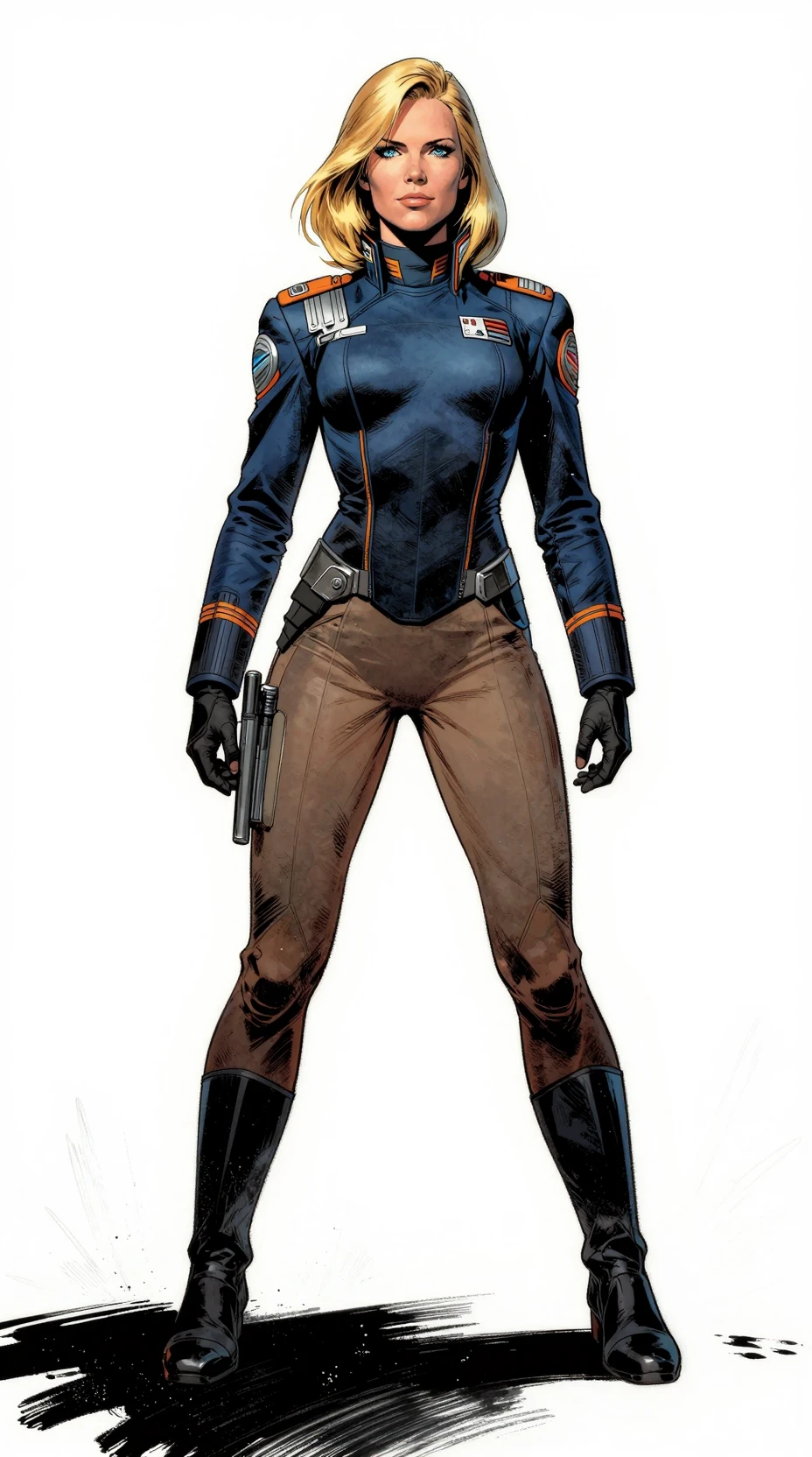 Confident starship officer in futuristic comic book style