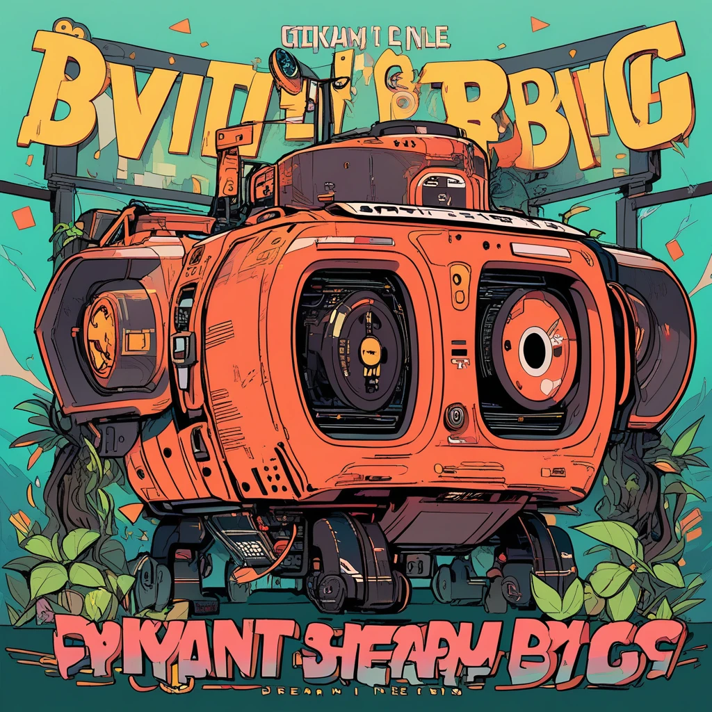 Giant plant robot illustration with Dream Big typography