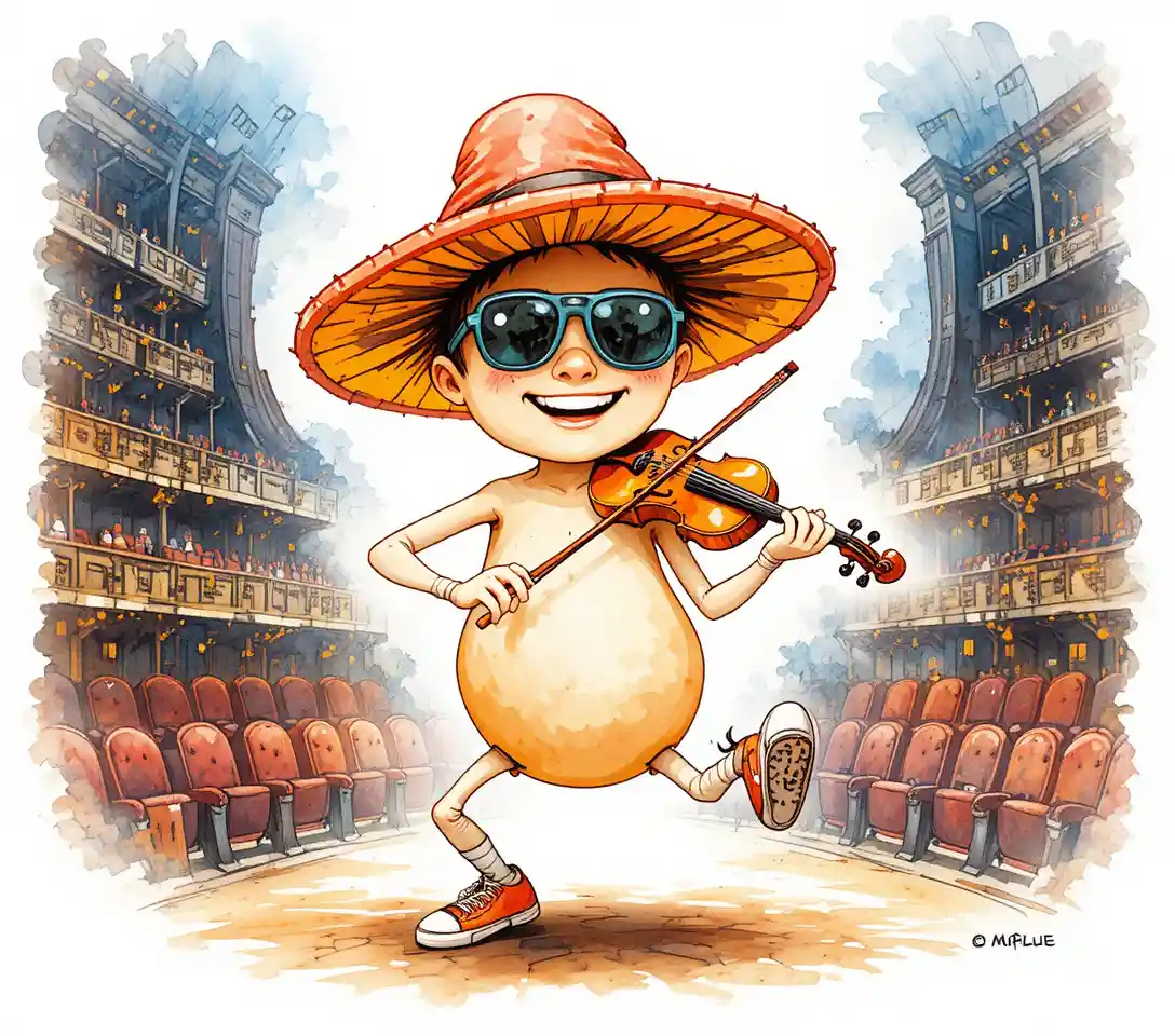 Retro cartoon mushroom character running with big smile
