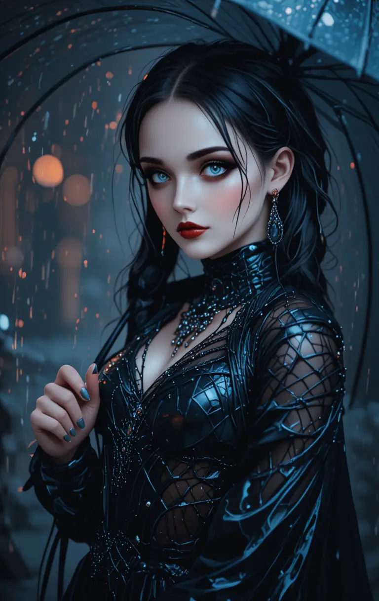 雨中撐傘的哥德蜘蛛女子