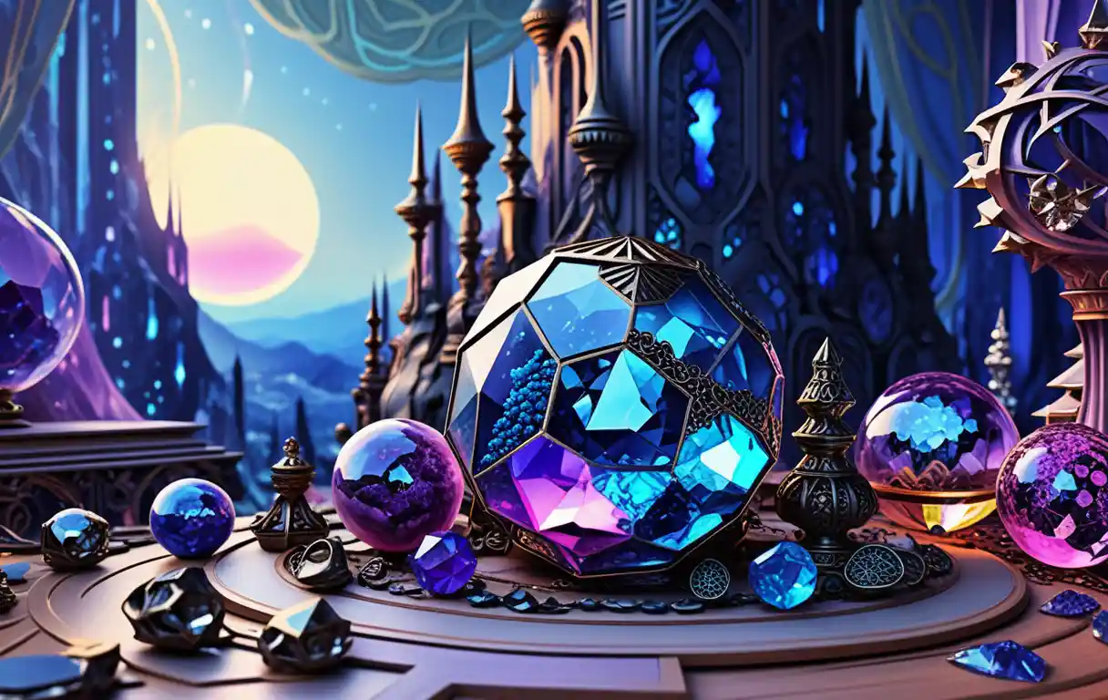 Opulente Kristallschmuck-Galerie mit funkelnder okkulter Deko