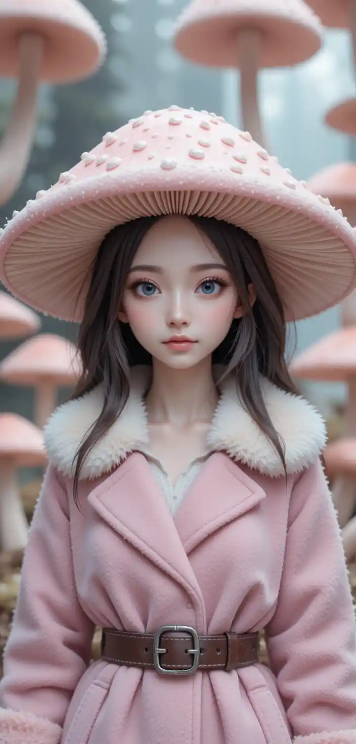 Ragazza spirito fungo con cappello di amanita rosa