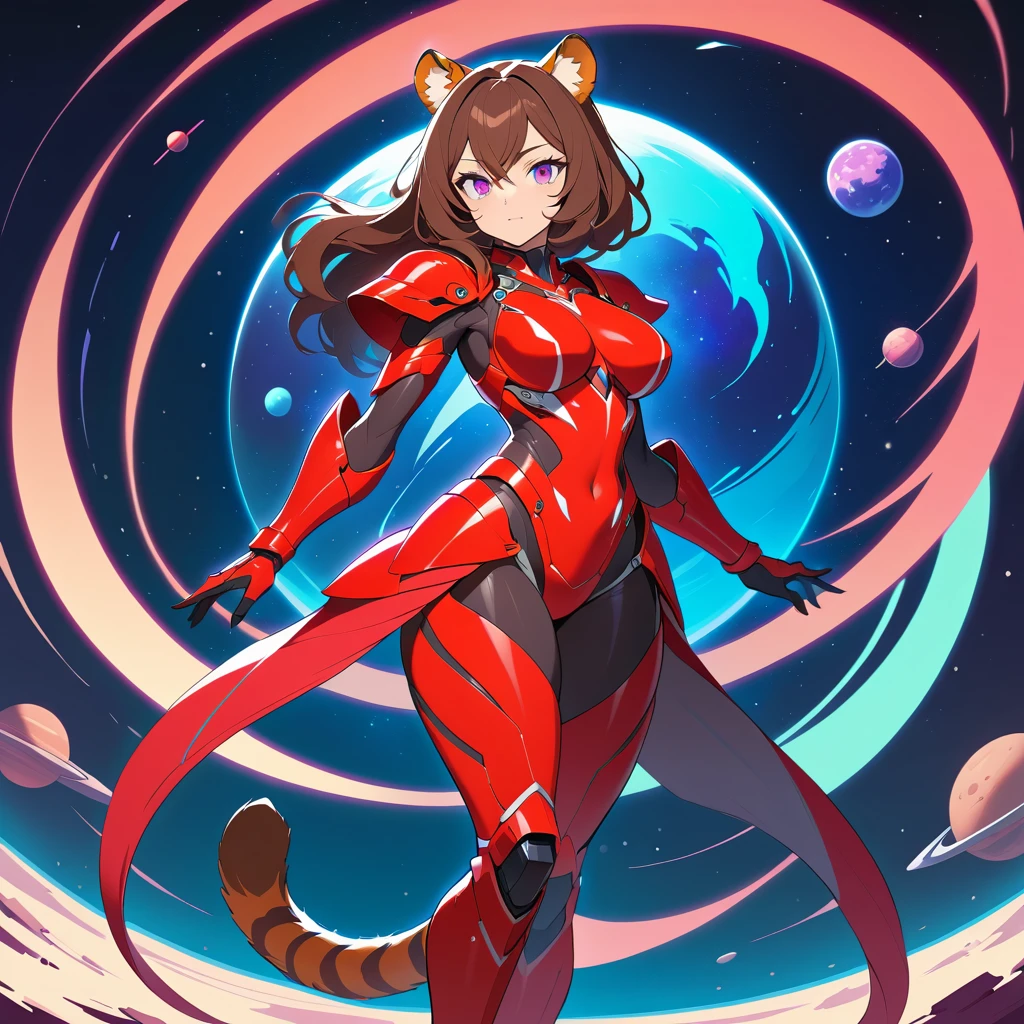 Scarred tiger eared warrior woman in red knight armor