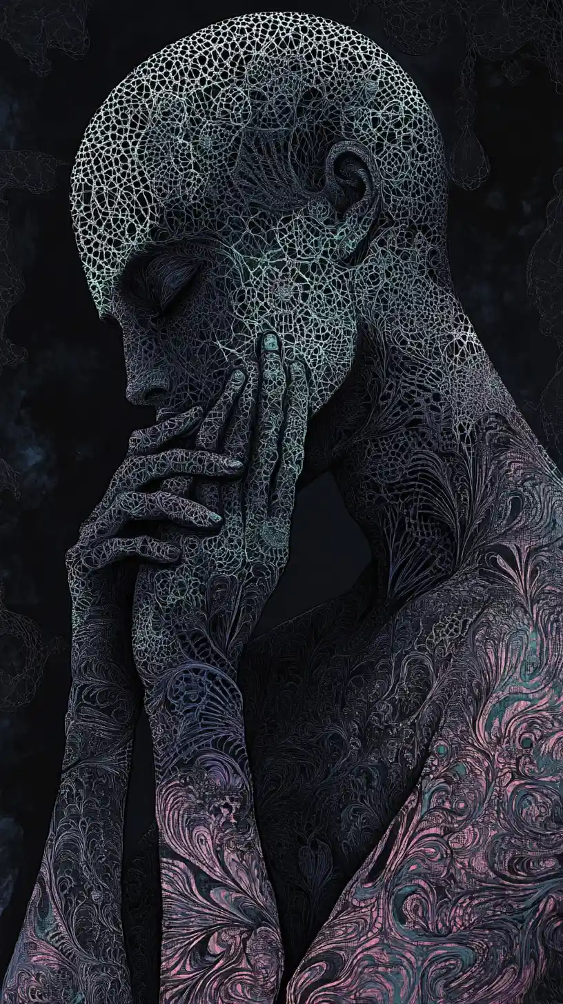 Dark surreal fantasy architecture with neon highlights