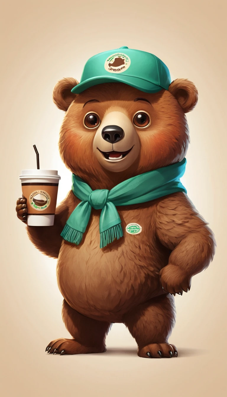 Fofo mascote de urso do café em ilustração comercial clean