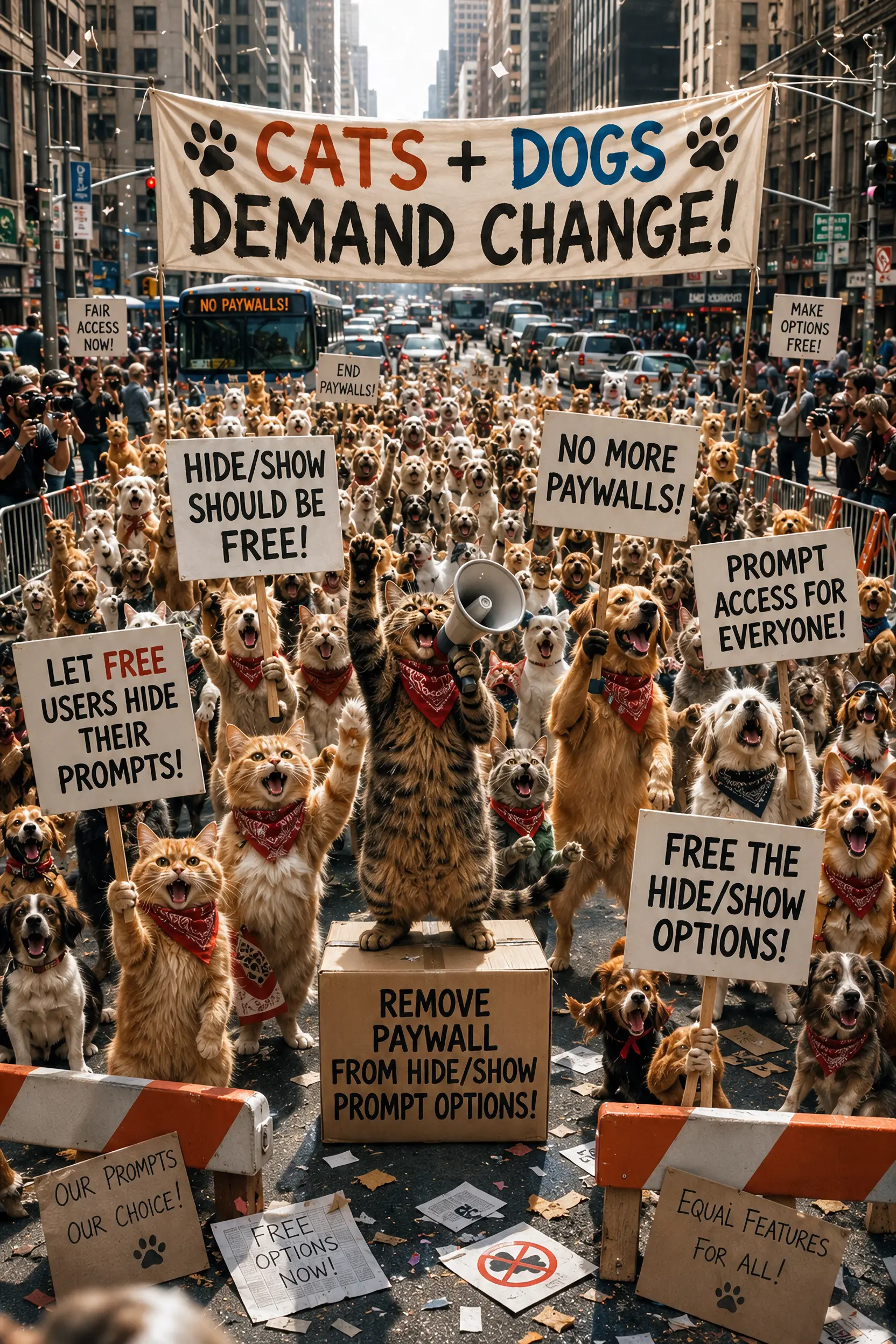 Gatos y perros marchan en una divertida protesta por las calles de la ciudad