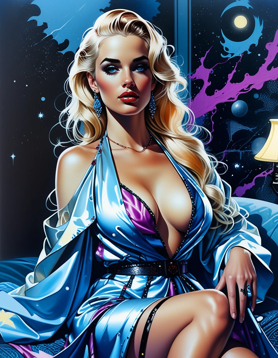 Seducente donna bionda in un ritratto notturno di città illuminata al neon