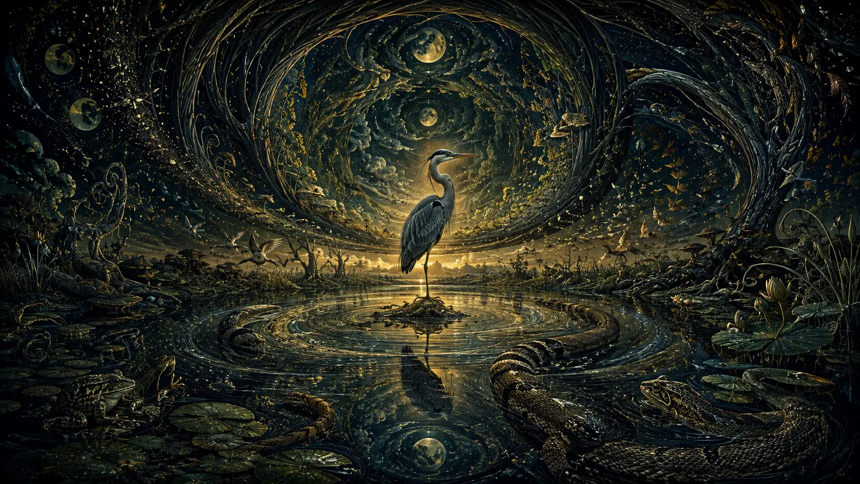 古老濕地中心的孤鷺