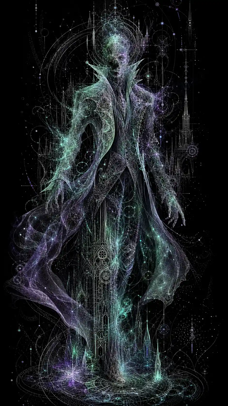 Spectral figure of points and gothic fragments in darkness