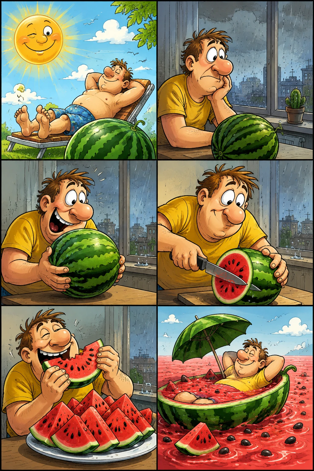 Fröhliche Cartoon-Illustration von einem wunderbaren Wassermelonen-Tag