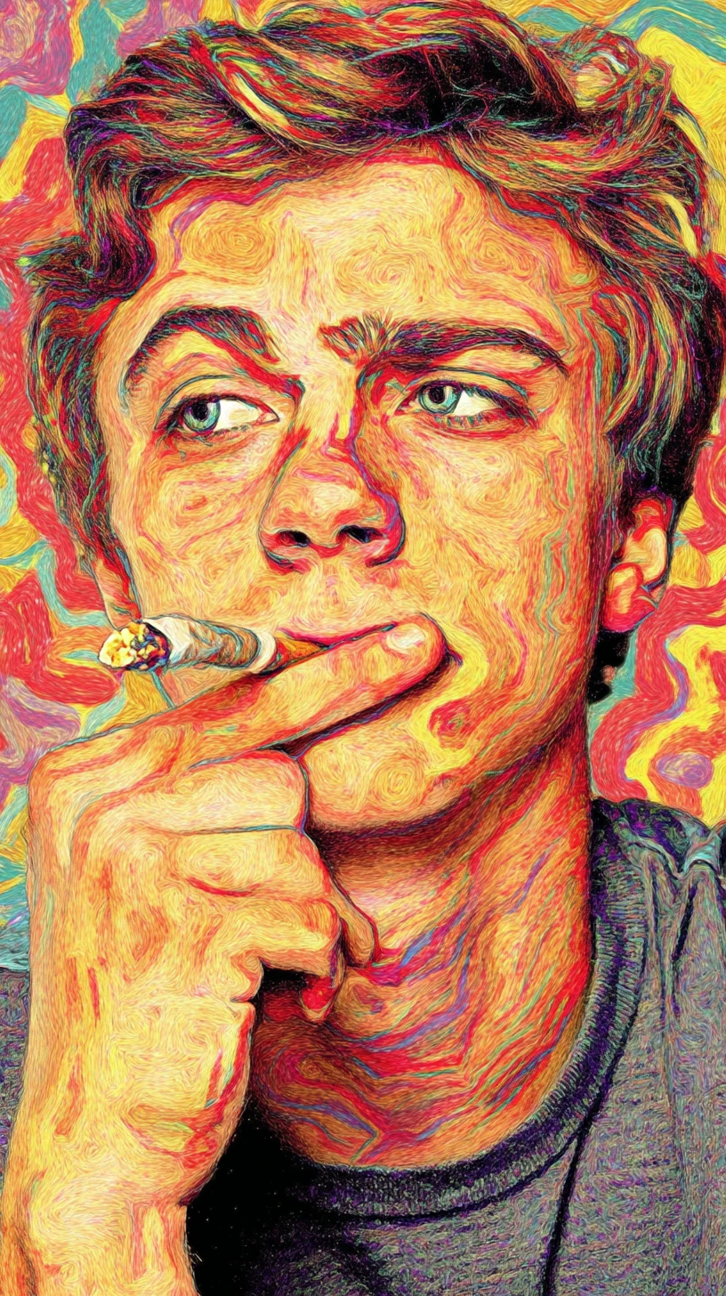 Surreal portrait of a man lost in layered dream thoughts