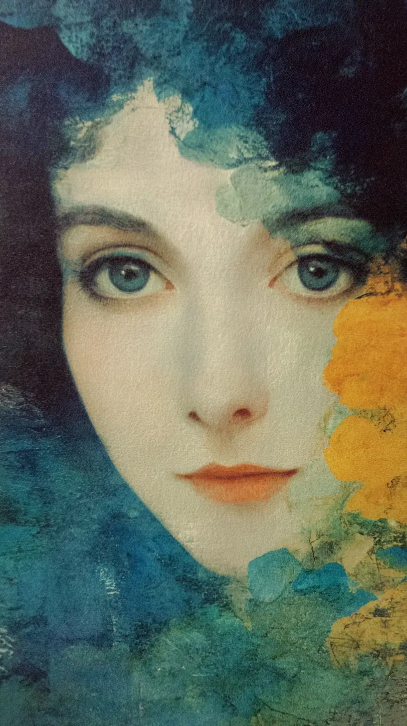 Retrato surreal en primer plano de una mujer en colores de mar profundo