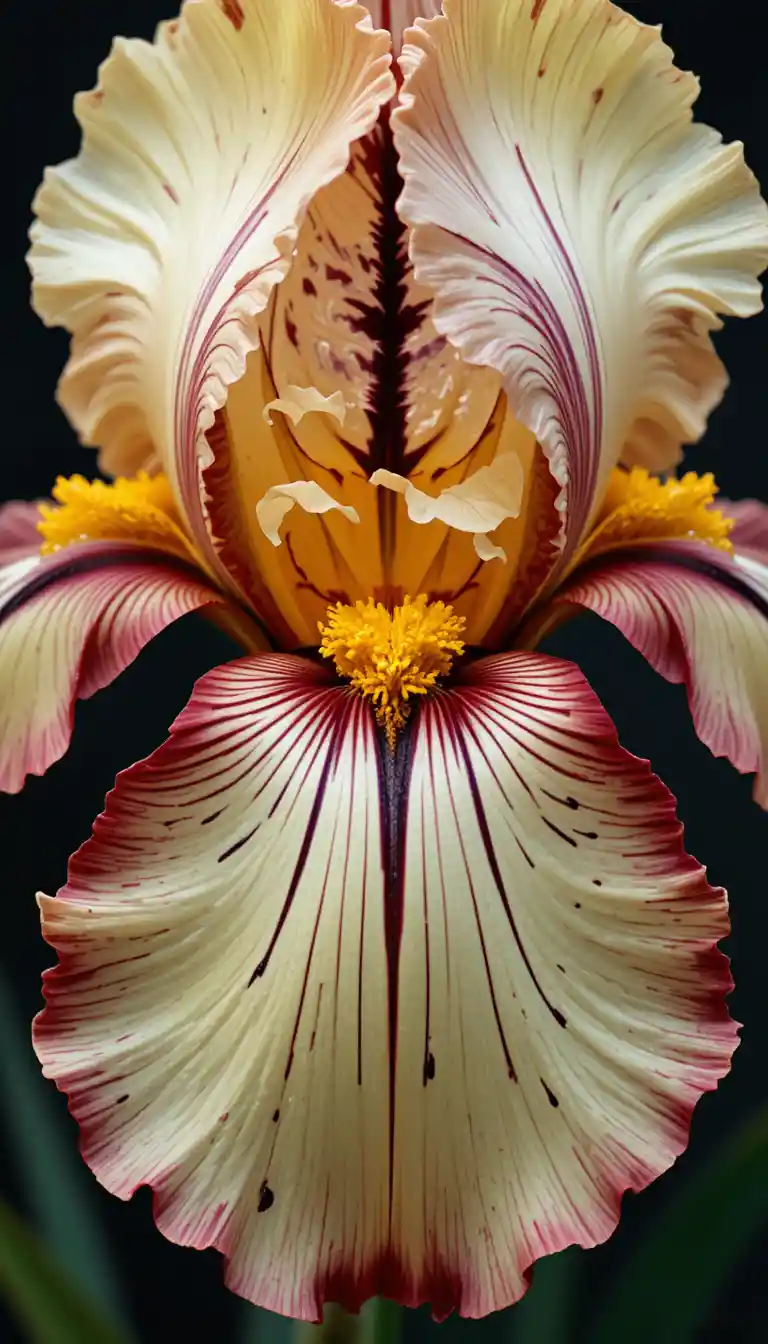 Macro close up of a single blooming iris flower