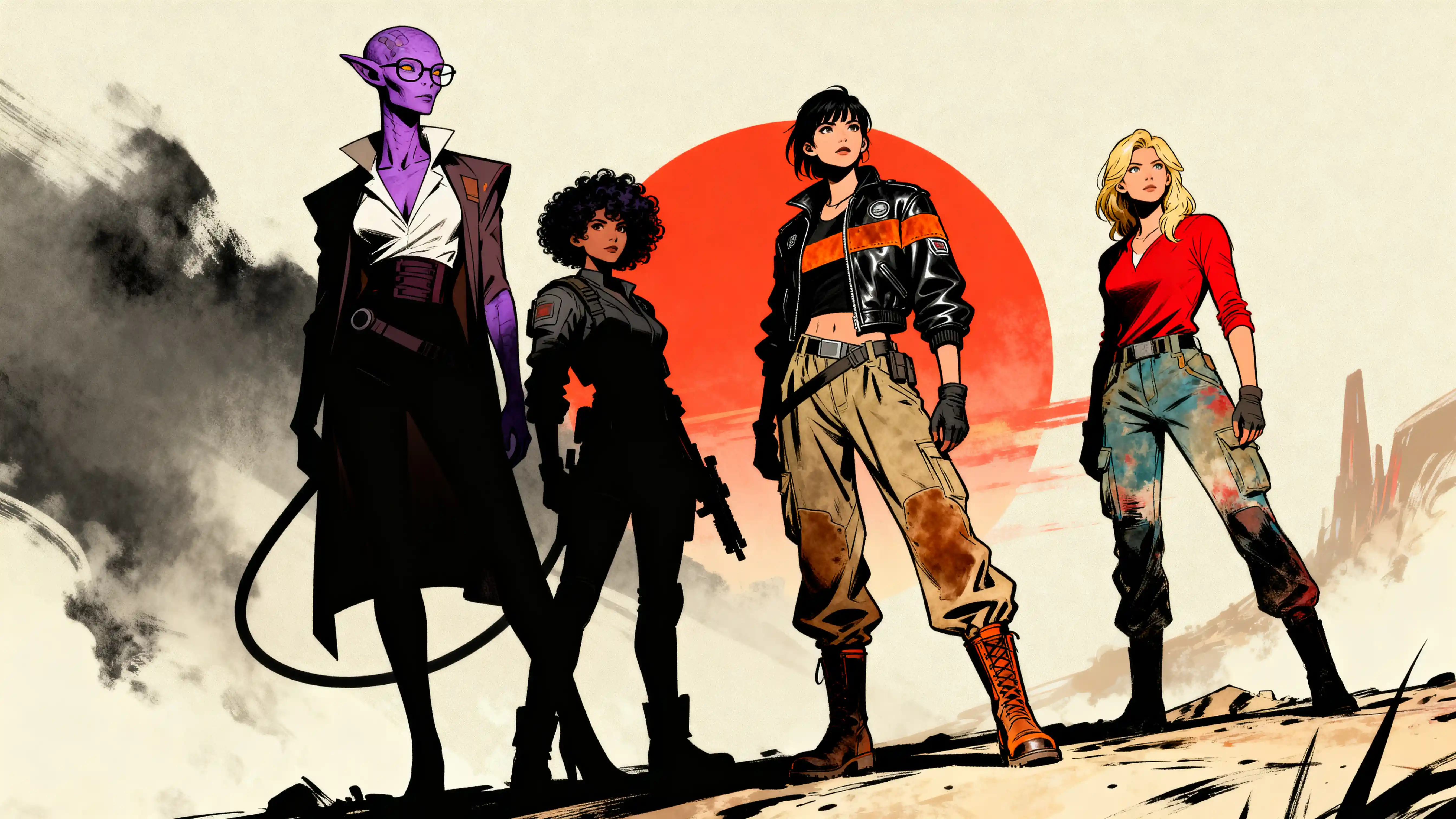 Four heroic women in bold space opera comic style