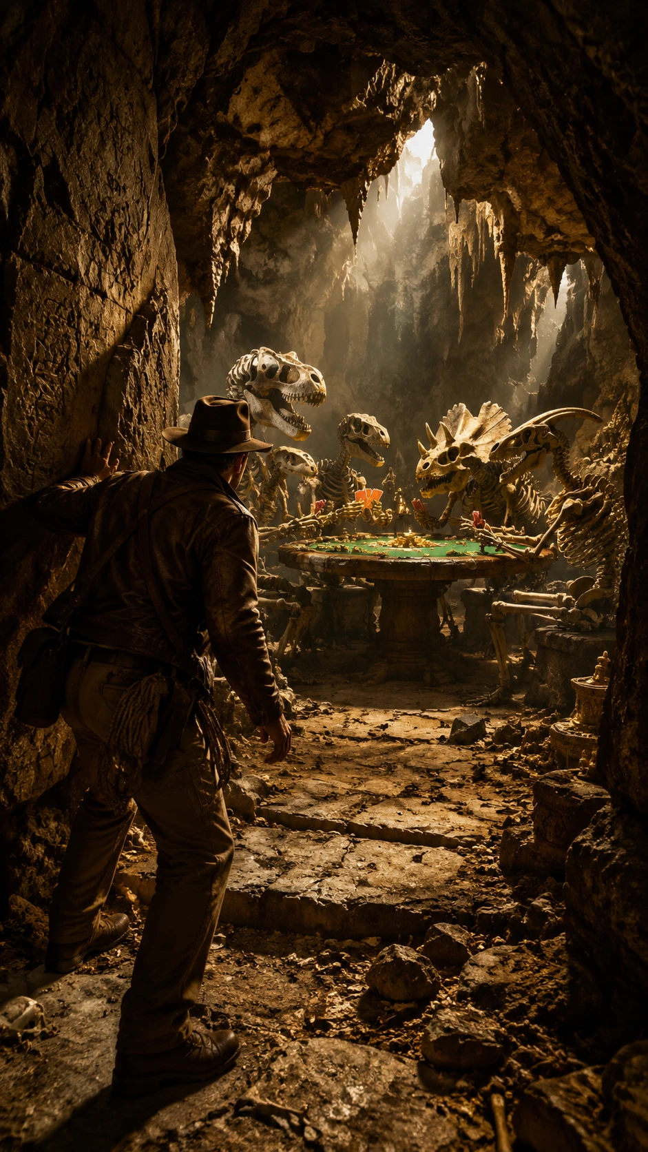 Explorer walking through a dusty underground passage