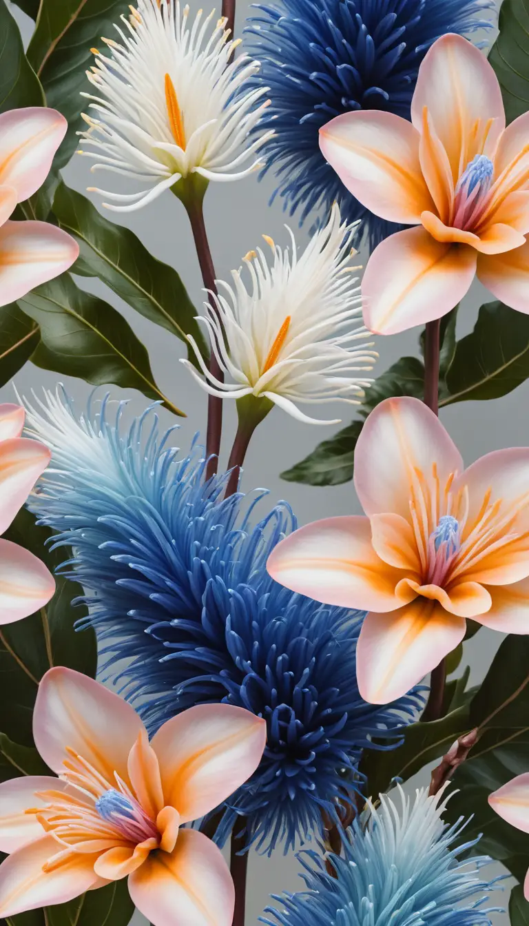 Primo piano di fiori esotici simili a piume in un giardino alla luce del giorno