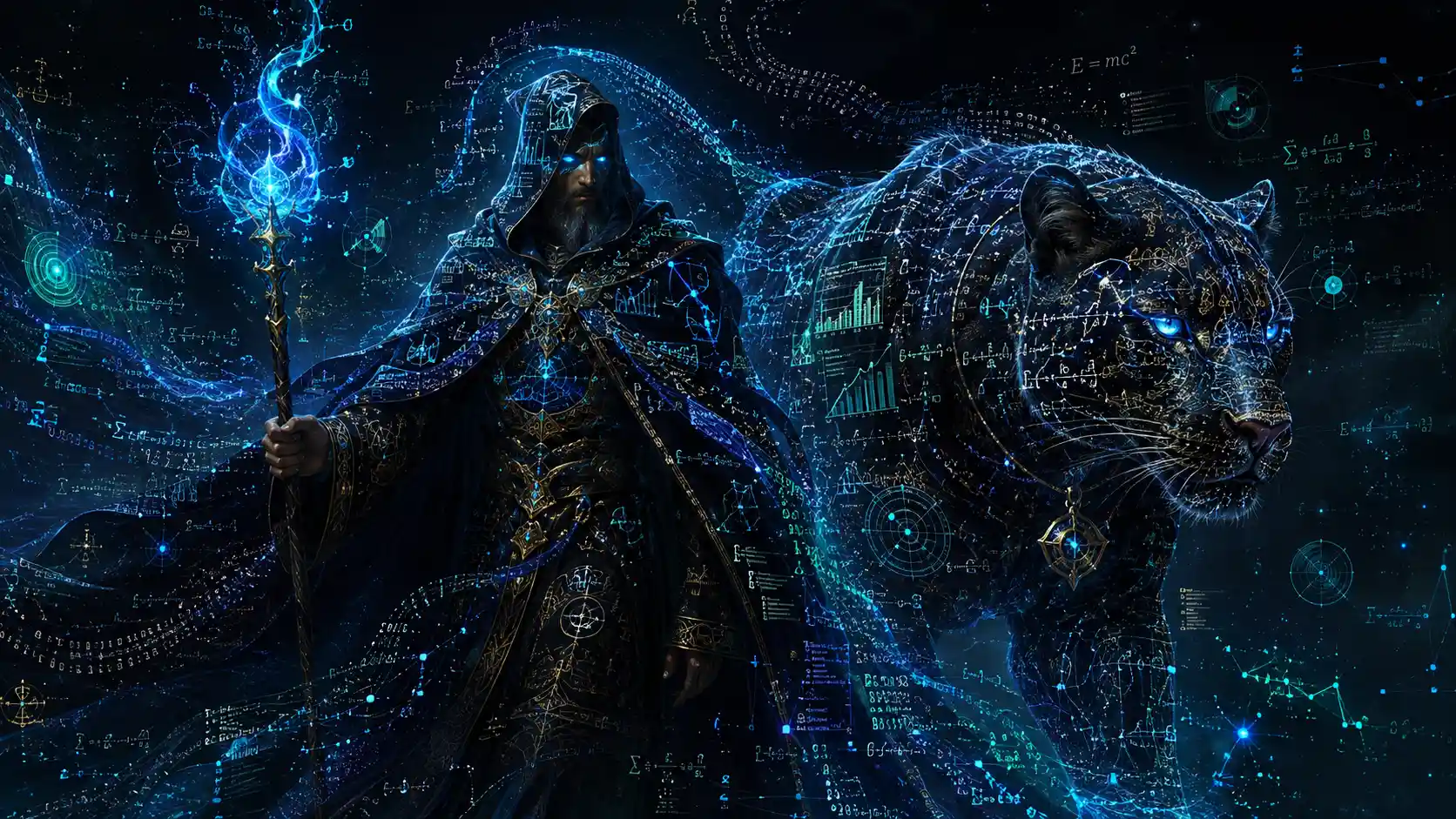 Warlock And Data Panther In Enchanted Digital Portrait