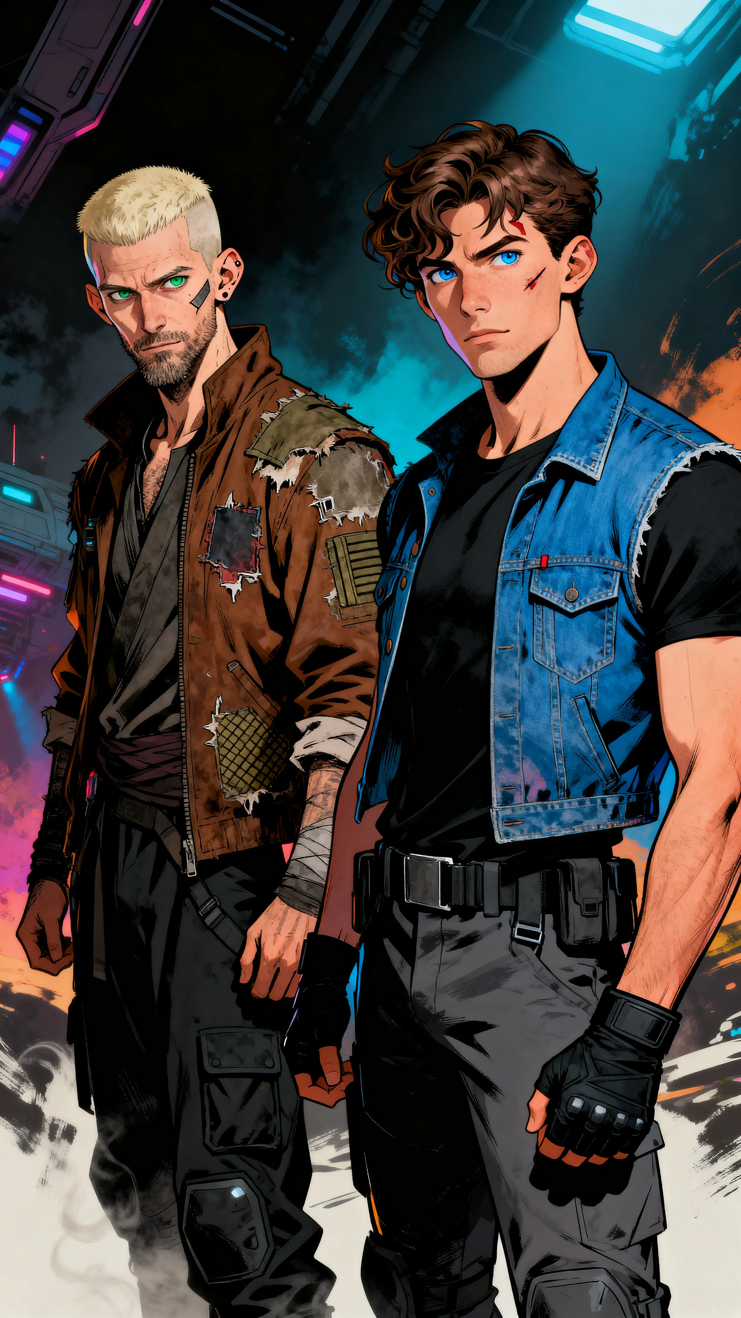 Two space fantasy heroes in dramatic comic style