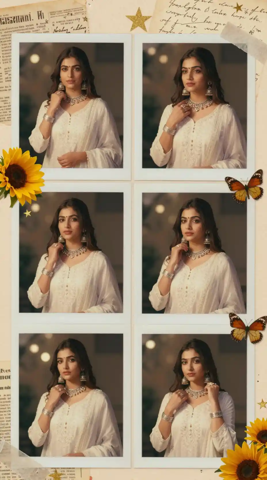 Vintage scrapbook collage of one Indian woman in poses