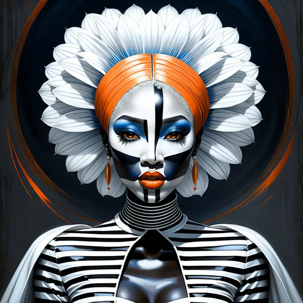 Retrato surrealista de una mujer etérea con dalia negra