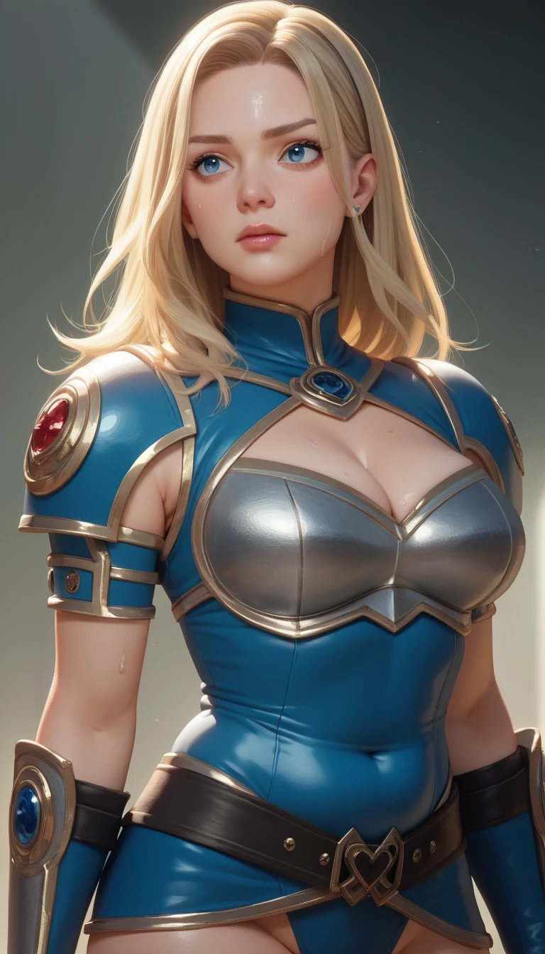 Heroína loira sensual de anime com armadura e tatuagens