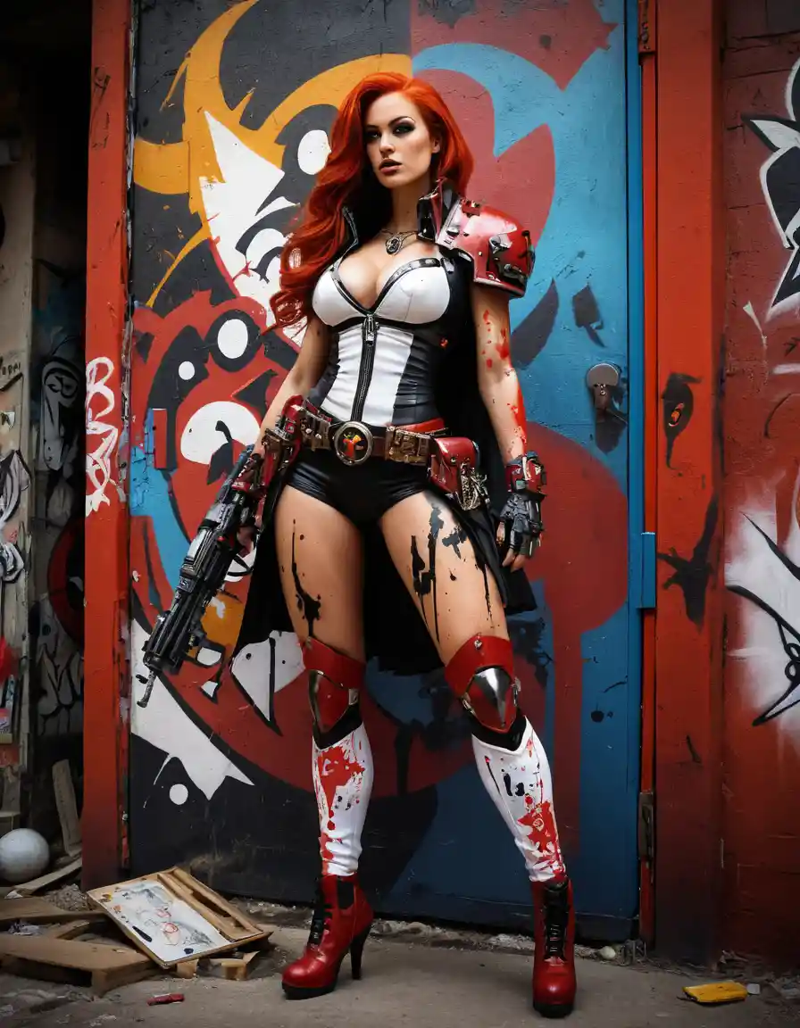 Red haired woman in fantasy cosplay full body digital art