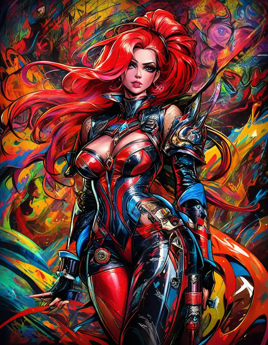 Mulher ruiva sedutora em pose pin up de fantasia cosplay