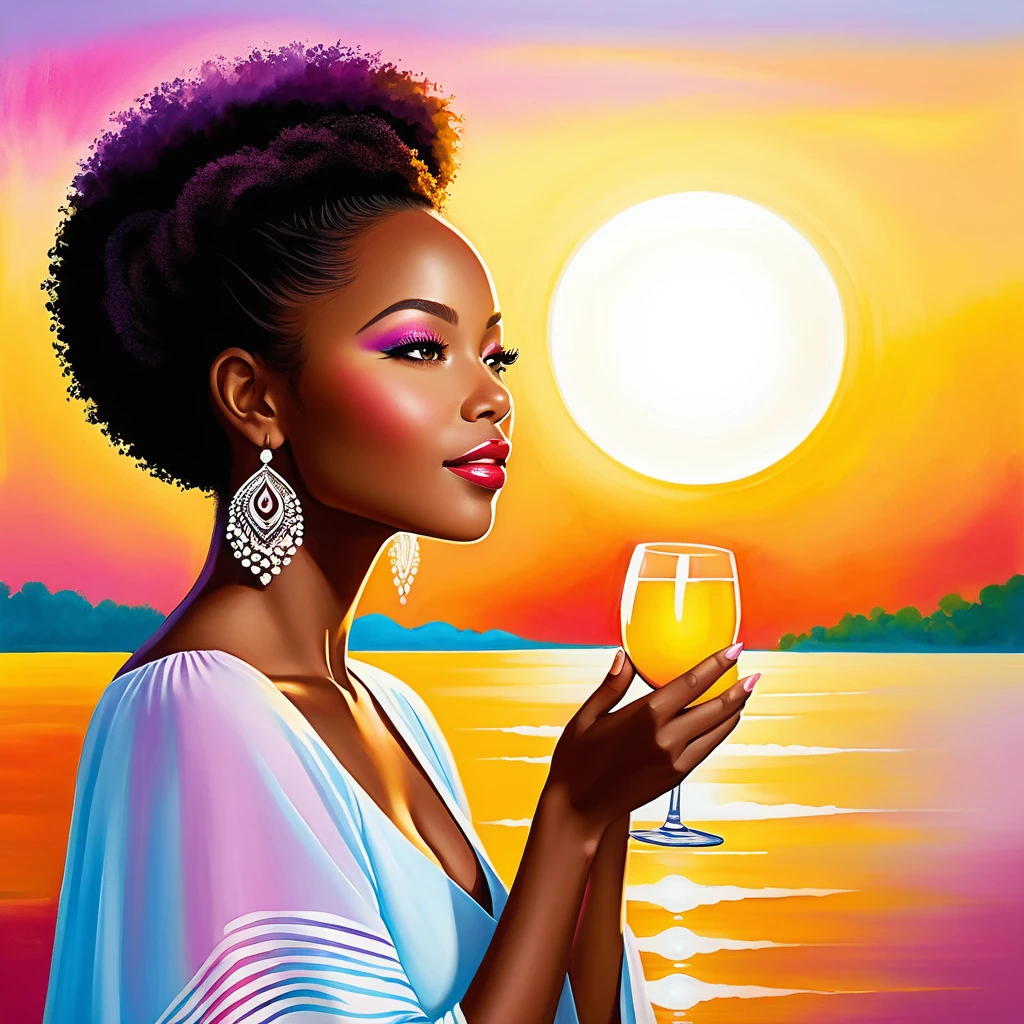Elegant black woman surrounded by peaceful joyful energy