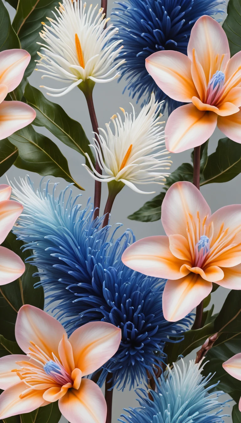 Close-up de flores exóticas em forma de pena em um jardim à luz do dia