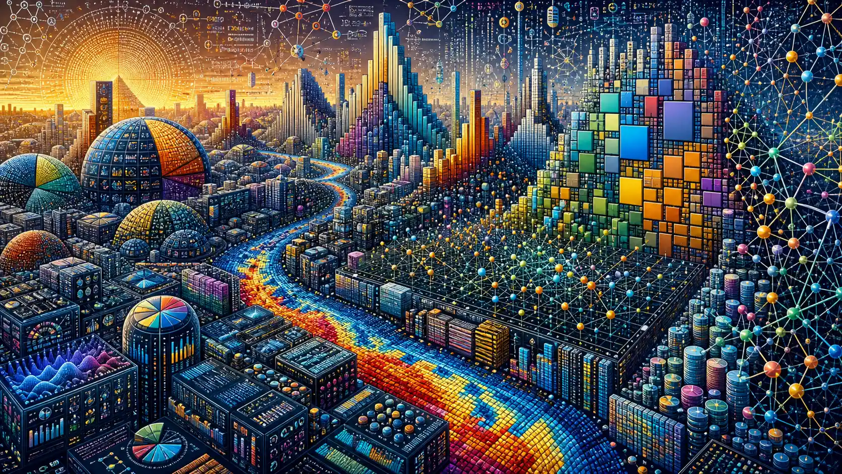 Ciudad futurista con edificios hechos de visualizaciones de datos puras