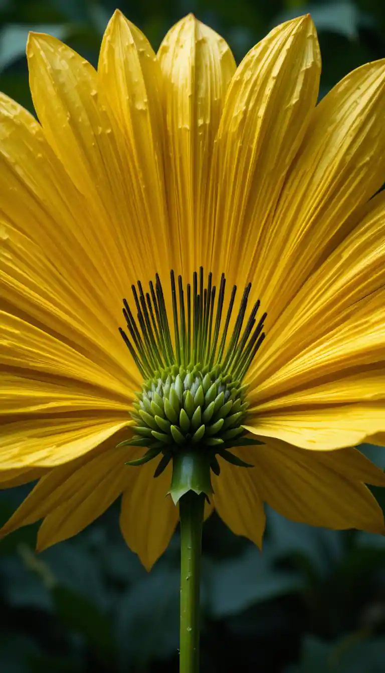 Primer plano macro de una sola flor amarilla con estambres oscuros