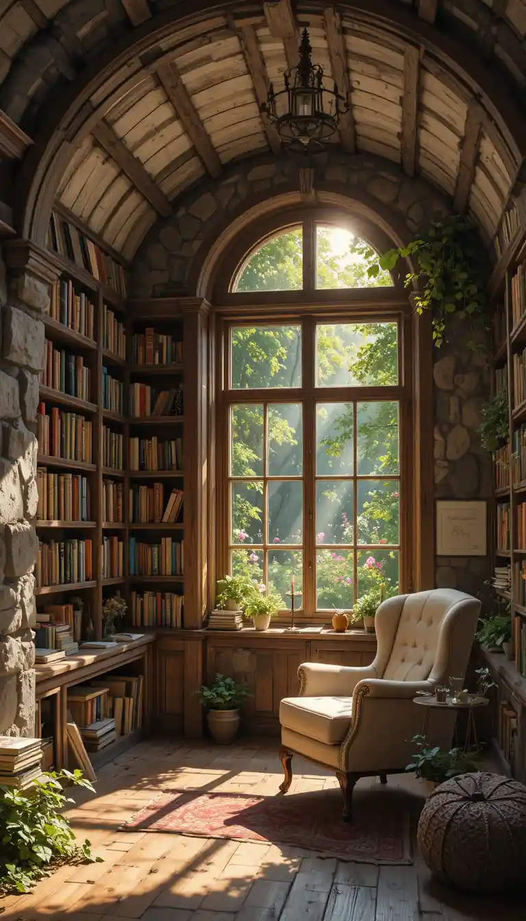 Cozy reading nook carved inside an ancient tree