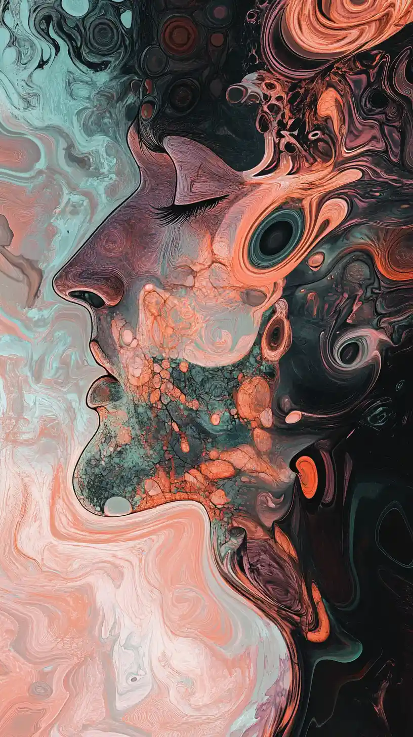 Dark abstract scene of drifting consciousness and focus