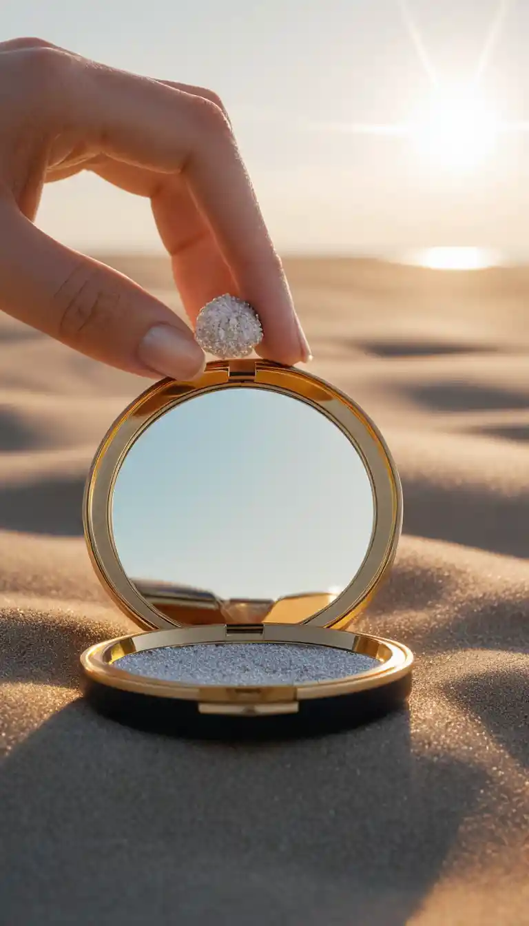 Luxury compact on wet volcanic sand with sky reflection