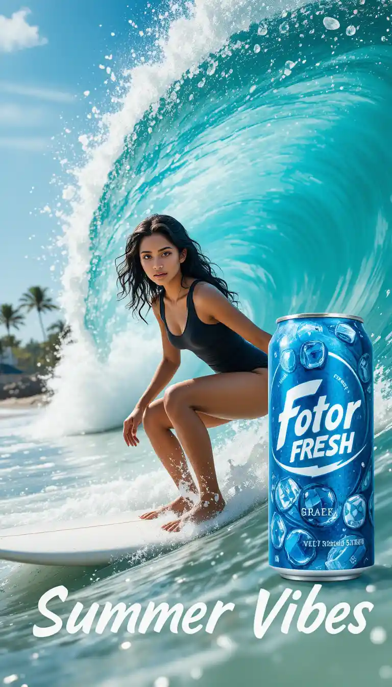 Donna dell’India meridionale che fa surf su un’onda turchese dell’oceano