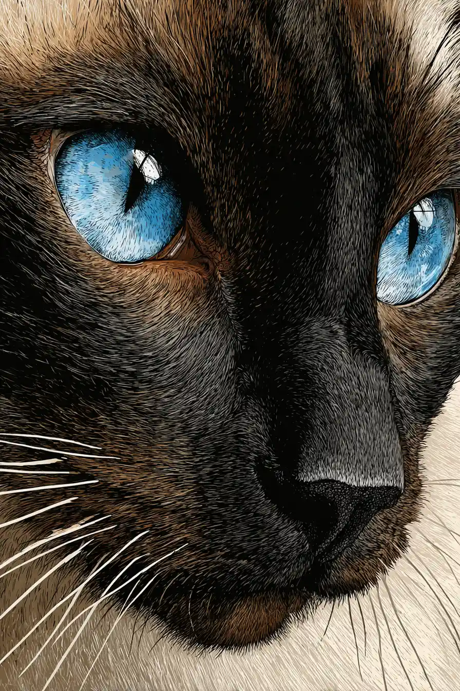 Siamese cat with bright blue eyes in vector style