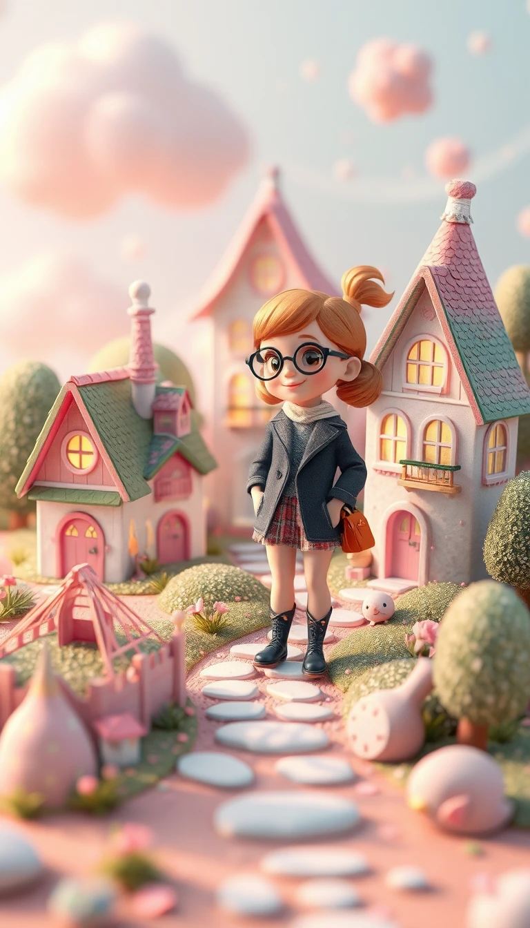 Personagem Estilo Pixar Fantasioso em Cena de Fantasia Pastel