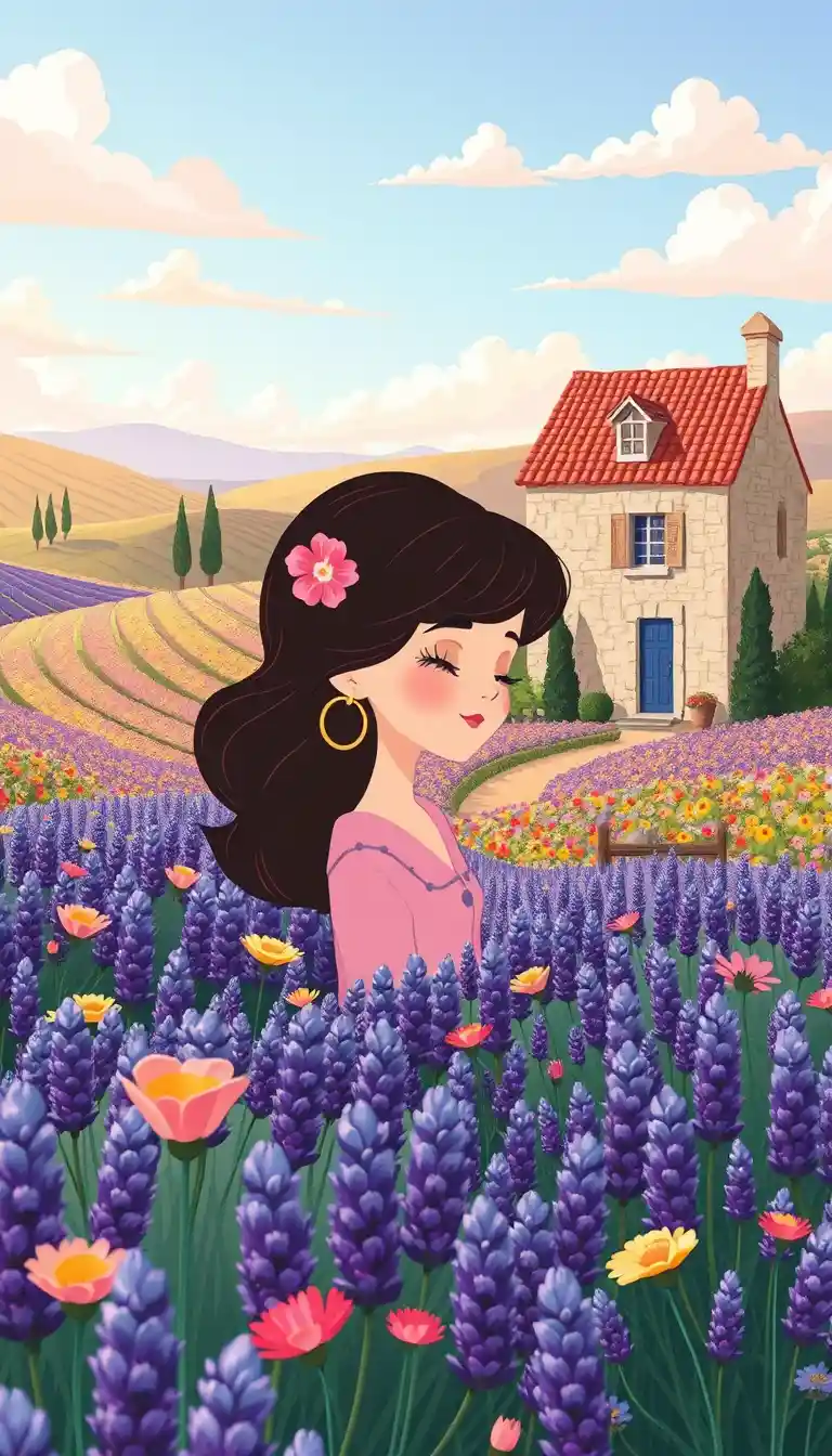 Cute pastel girl with flowers in a dreamy illustration