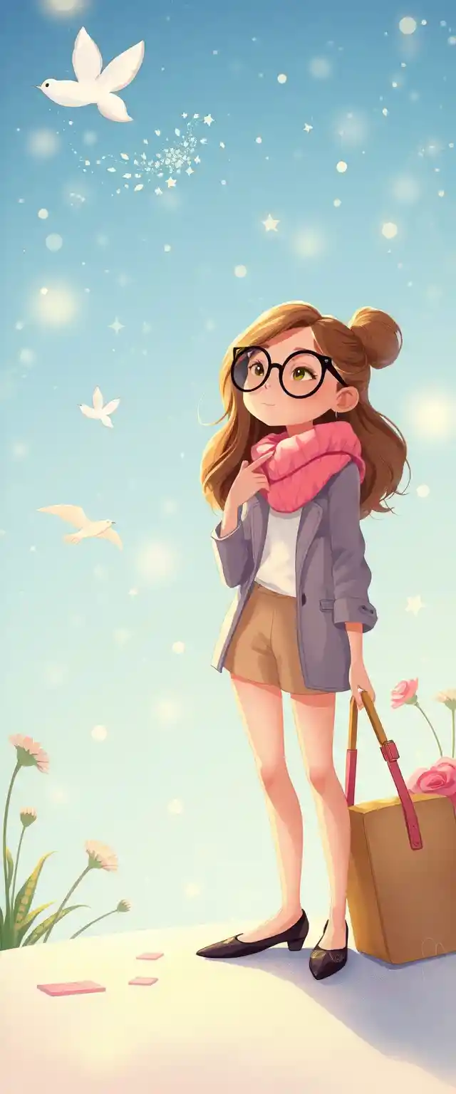 Whimsical pastel girl in playful fashionable cartoon style